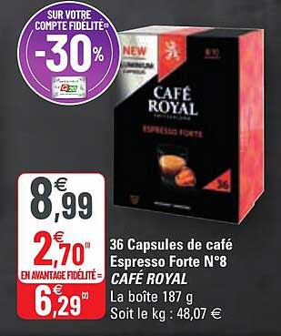36 capsules de café espresso forte n°8 café royal