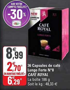 36 capsules de café lungo forte n°8 café royal