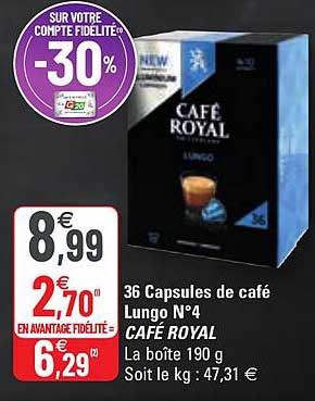 36 capsules de café lungo n°4 café royal