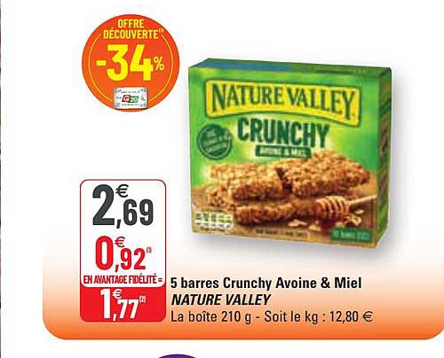 5 barres crunchy avoine & miel nature valley