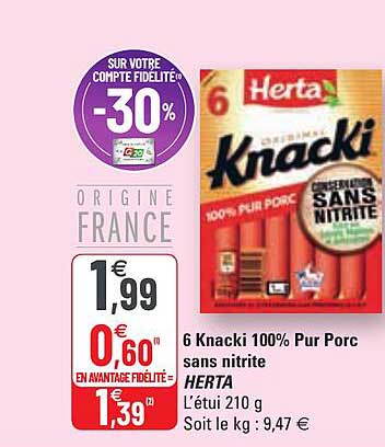 6 Knacki 100% Pur Porc Sans Nitrite Herta