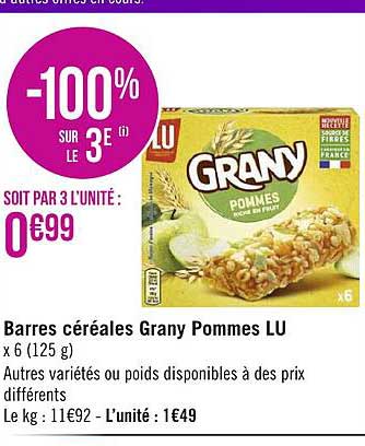 barres céréales grany pomme lu