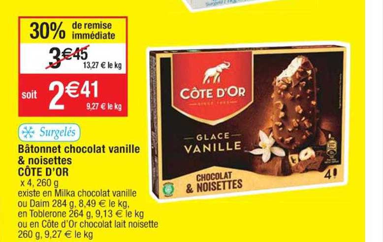 Bâtonnet Chocolat Vanille & Noisettes Côte D'or