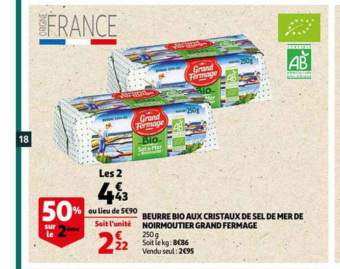 beurre bio aux cristaux de sel de mer de noirmoutier grand fermage