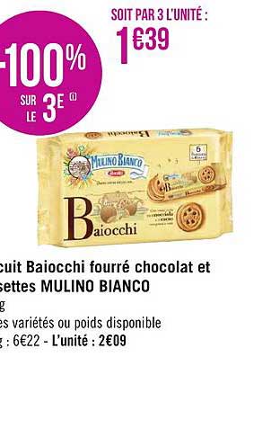Biscuit Baiocchi Fourré Chocolat Et Noisettes Mulino Bianco