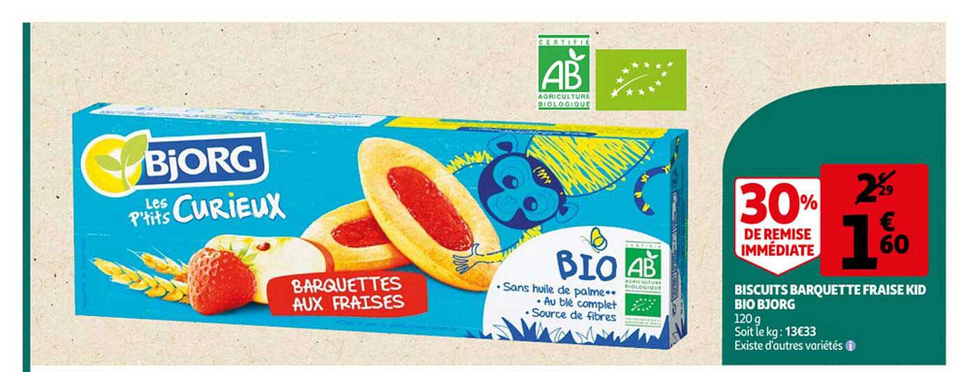 biscuits barquette fraise kid bio bjorg