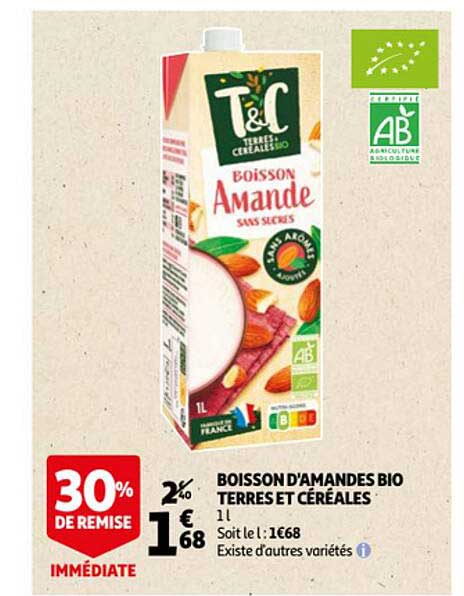boisson d'amandes bio terres et céréales