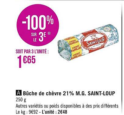 bûche de chèvre 21% m.g. saint-loup