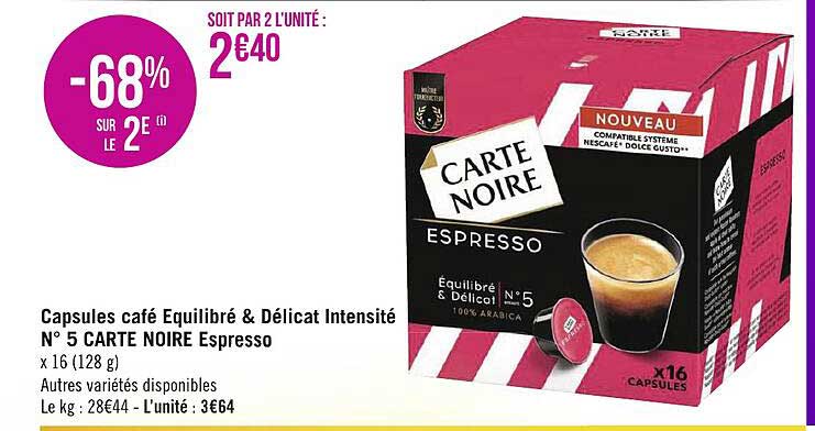 Capsules Café équilibré & Délicat Intensité N°5 Carte Noire Espresso
