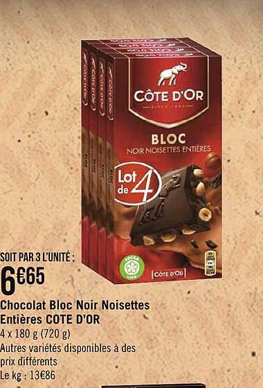 Chocolat Bloc Noir Noisettes Entières Côte D'or