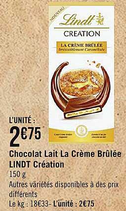 chocolat lait la crème brûlée lindt création