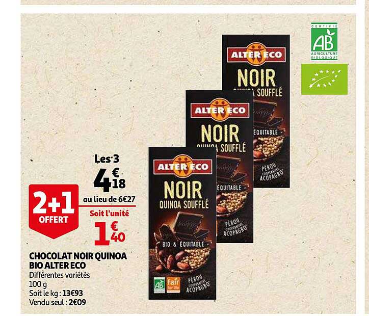 chocolat noir quinoa bio alter eco