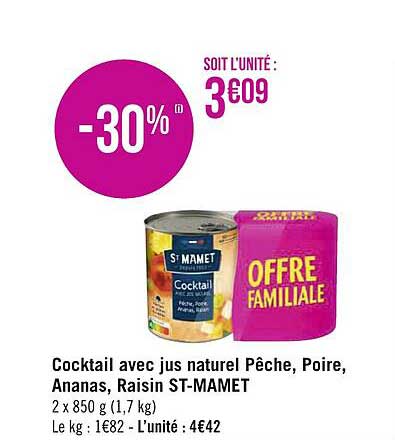 Cocktail Avec Jus Naturel Pêche, Poire, Ananas, Raisin St-mamet