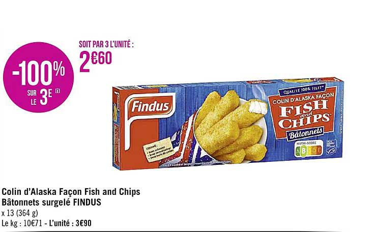 colin d'alasaka façon fish and chips bâtonnets surgelé findus