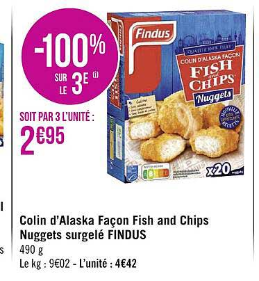 colin d'alaska façon fish and chips nuggets surgelé findus
