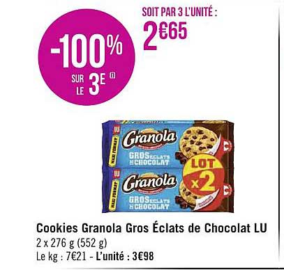 Cookies Granola Gros éclats De Chocolat Lu