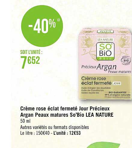 crème rose éclat fermeté jour précieux argan peaux matures so'bio léa nature