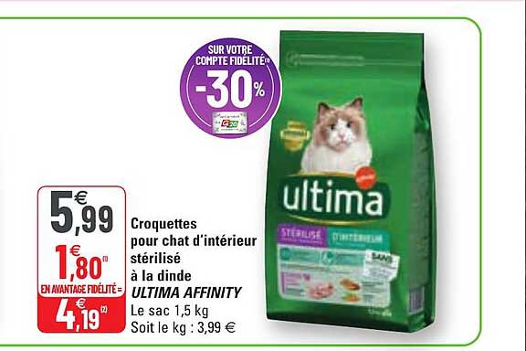 croquettes pour chat d'intérieur stérilisé à la dinde ultima affinity
