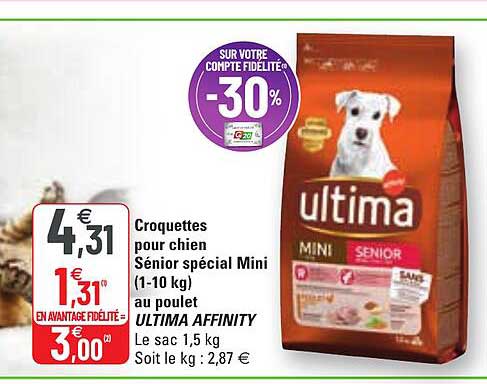 croquettes pour chien sénior spécial mini (1-10 kg) au poulet ultima affinity