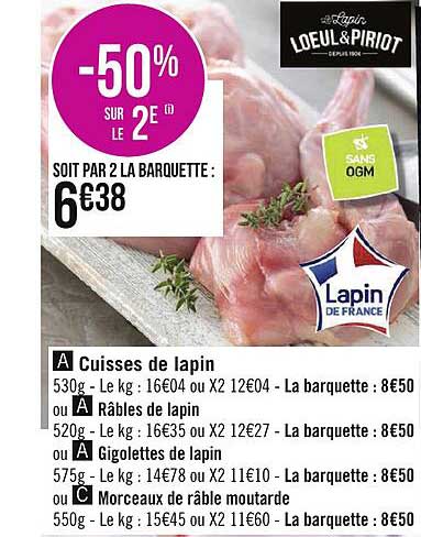 cuisses de lapin, râbles de lapin, gigolettes de lapin, morceaux de râble moutarde