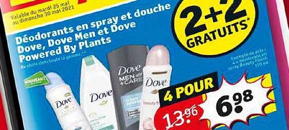 déodorants en spray et douche dove, dove men et dove powered by plants
