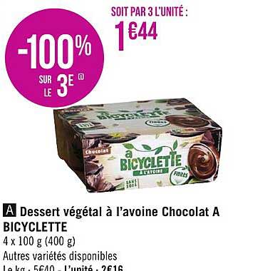 dessert végétal à l'avoine chocolat a bicyclette