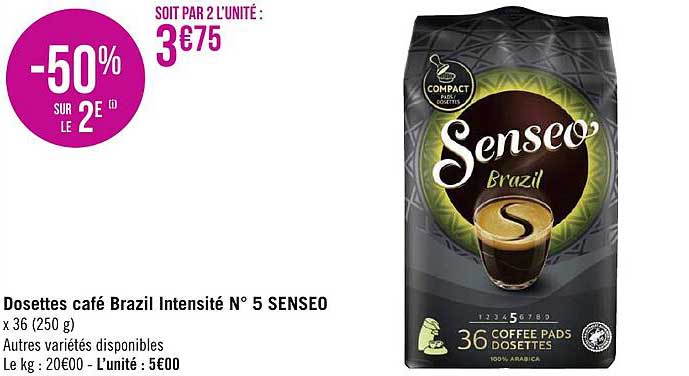 dosettes café brazil intensité n°5 senseo