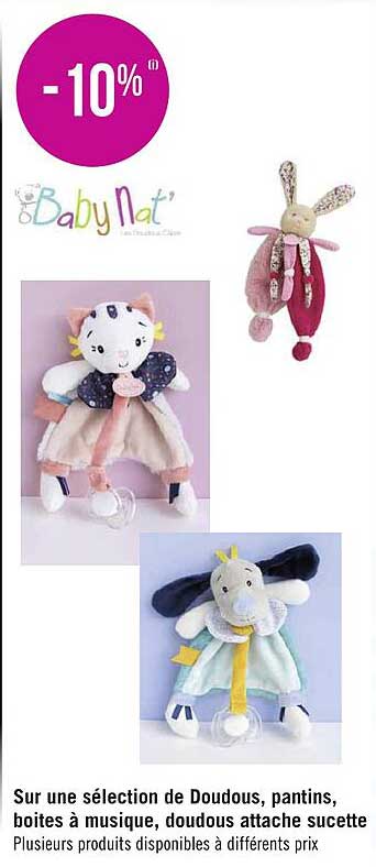 doudous, patins, boîtes à musique, doudous attache sucette