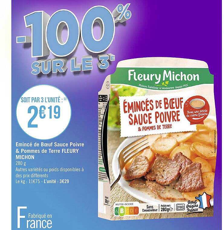 émincé de bœuf sauce poivre & pommes de terre felury michon