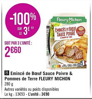 émincé De Bœuf Sauce Poivre & Pommes De Terre Fleury Michon