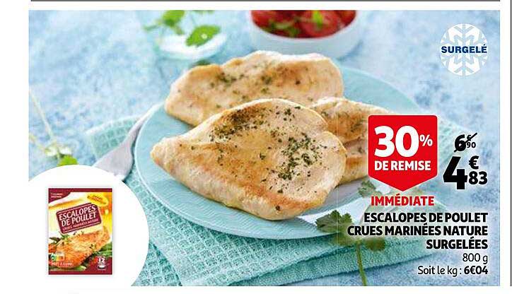 Escalopes De Poulet Crues Marinées Nature Surgelées