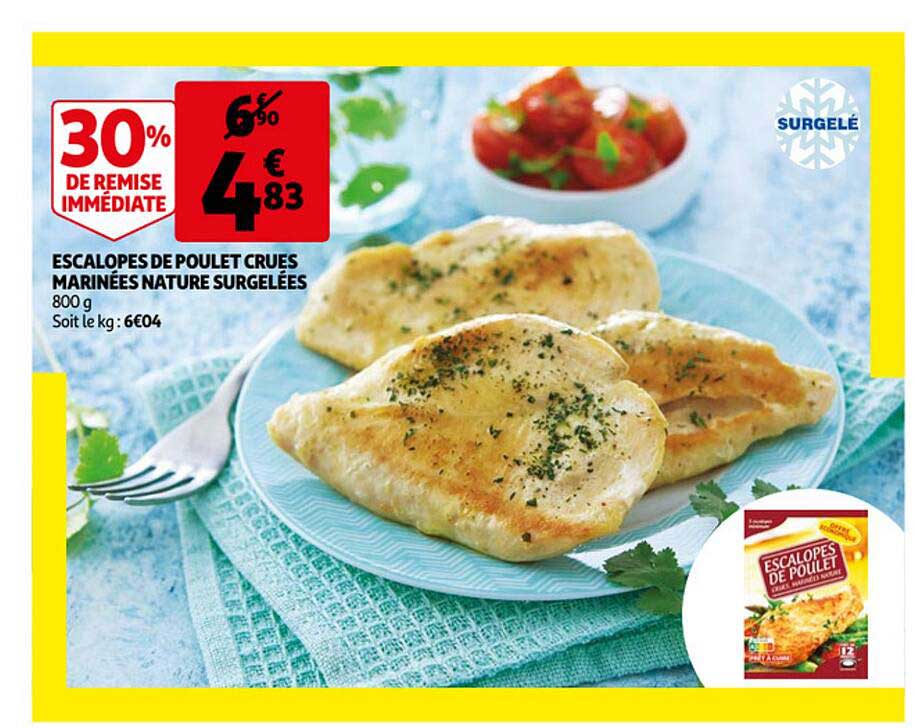 Escalopes De Poulet Crues Marinées Nature Surgelées