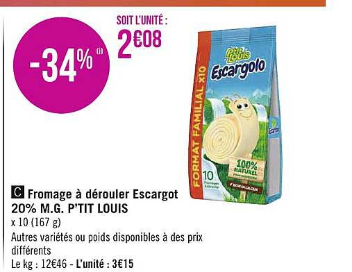 fromage à dérouler escargot 20% m.g. p'tit louis