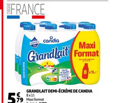 grandlait demi-écrémé de candia