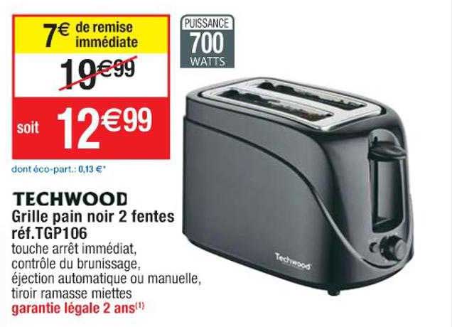 grille pain noir 2 fentes techwood