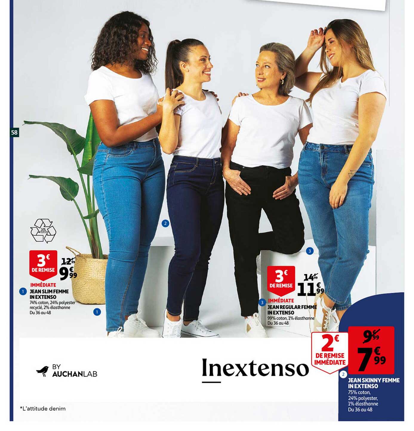 jean slim femme in extenso, jean regular femme in extenso