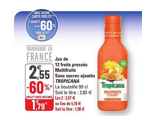 jus de 12 fruits pressés multifruits sans sucres ajoutés tropicana