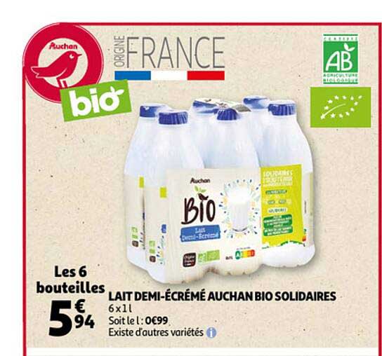 lait demi-écrémé auchan bio soladaires