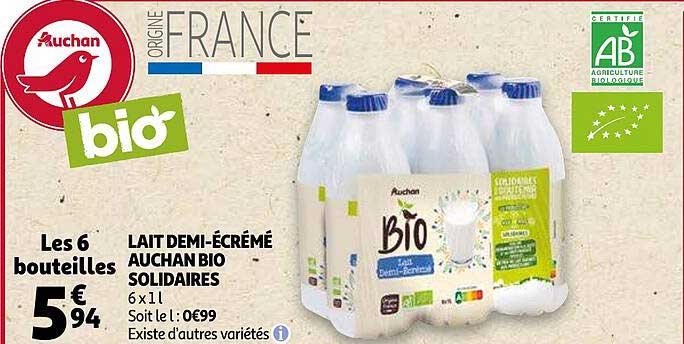 lait demi-écrémé auchan bio solidaires