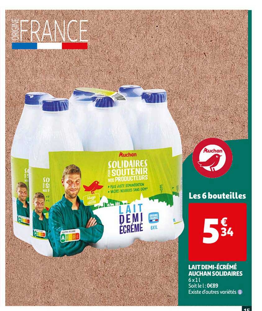lait demi-écrémé auchan solidaires