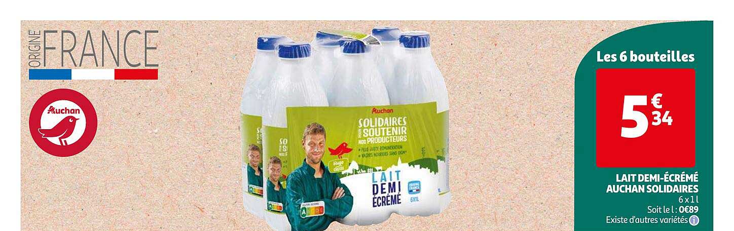 lait demi-écrémé auchan solidaires