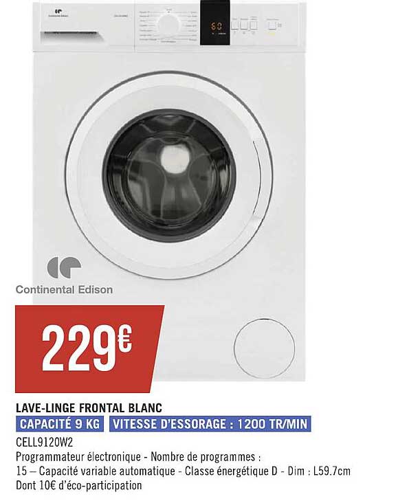 lave-linge frontal blanc continental edison