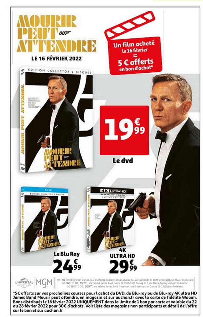 le dvd, le blu ray, 4k ultra hd : mourir peut attendre 007