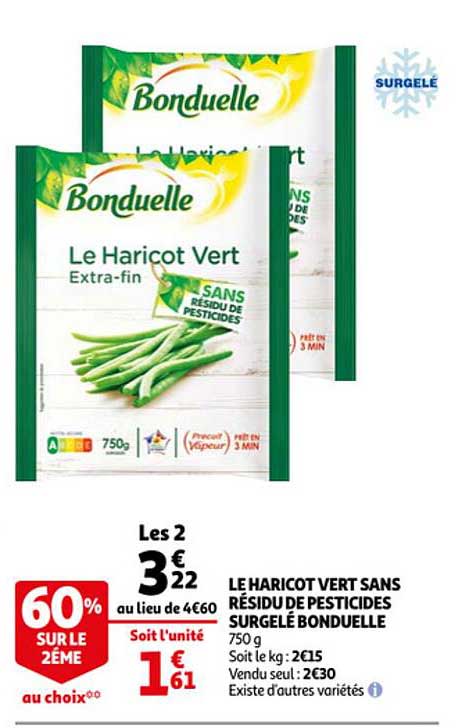 le haricot vert sans résidu de pesticides surgelé bonduelle