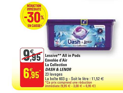 lessive all in pods envolée d'air la collection dash & lenor