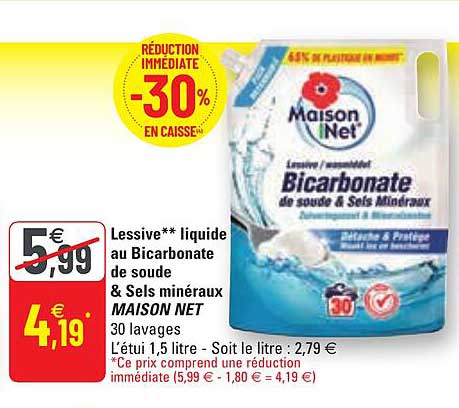 lessive liquide au bicarbonate de soude & sels minéraux maison net