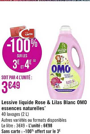 lessive liquide rose & lilas blanc omo essences naturelles