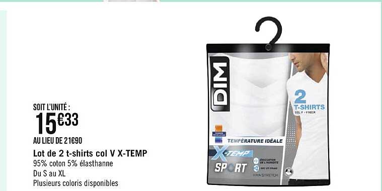 lot de 2 t-shirts col v x-temp
