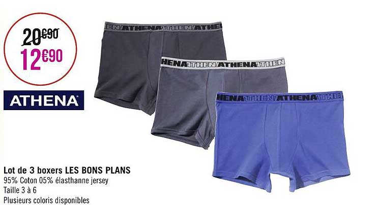 lot de 3 boxers les bons plans athena