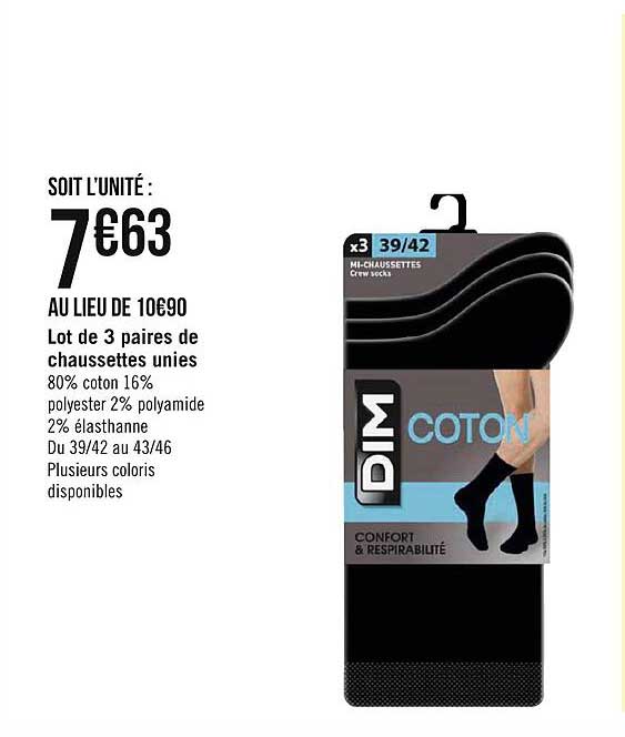 Lot De 3 Paires De Chaussettes Unies